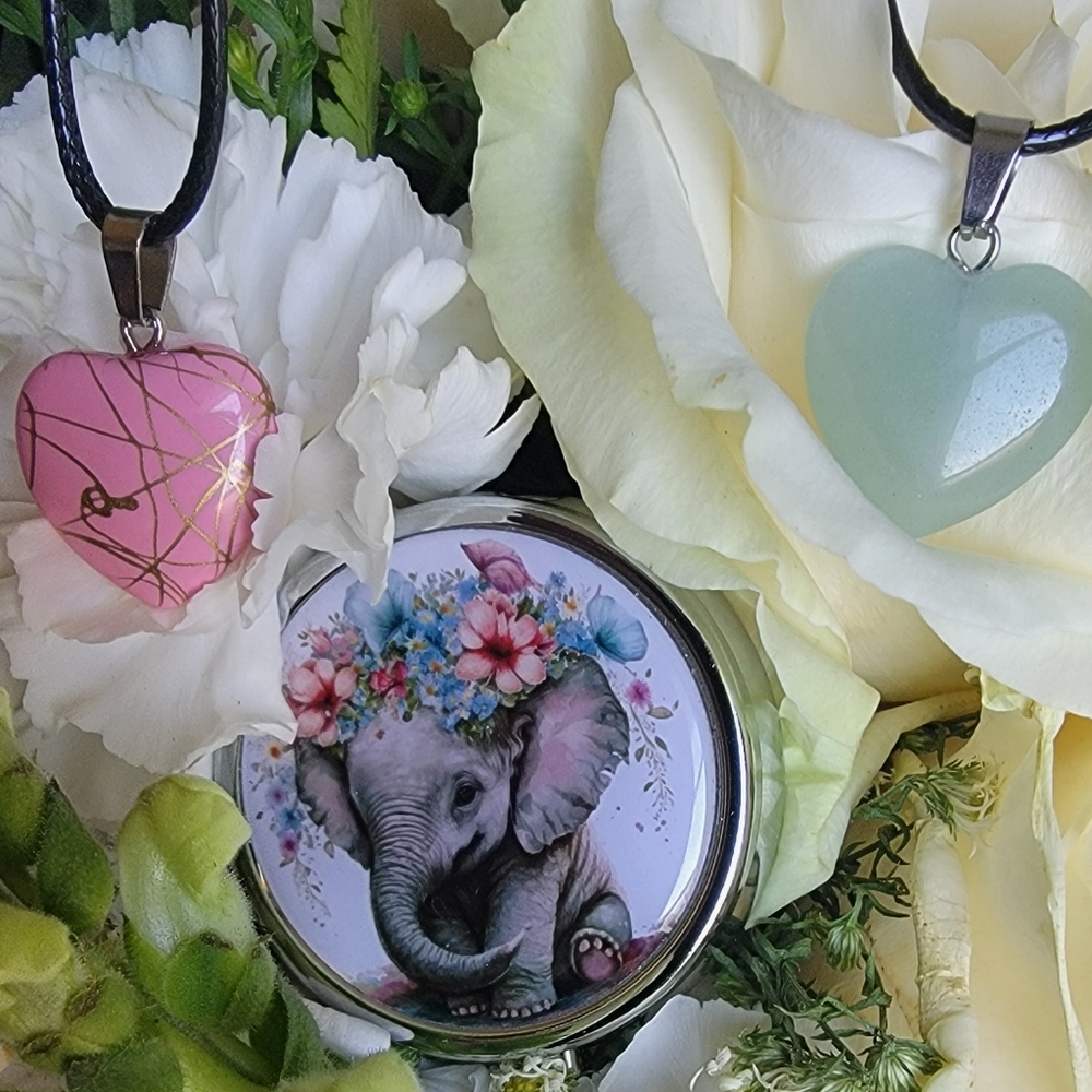 Elephant pill box and 2 stone heart necklaces. NWT*